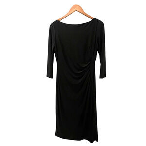 American Living Womens Black Sheath Dress 3/4 Sleeve Midi Length Ruching Size 8